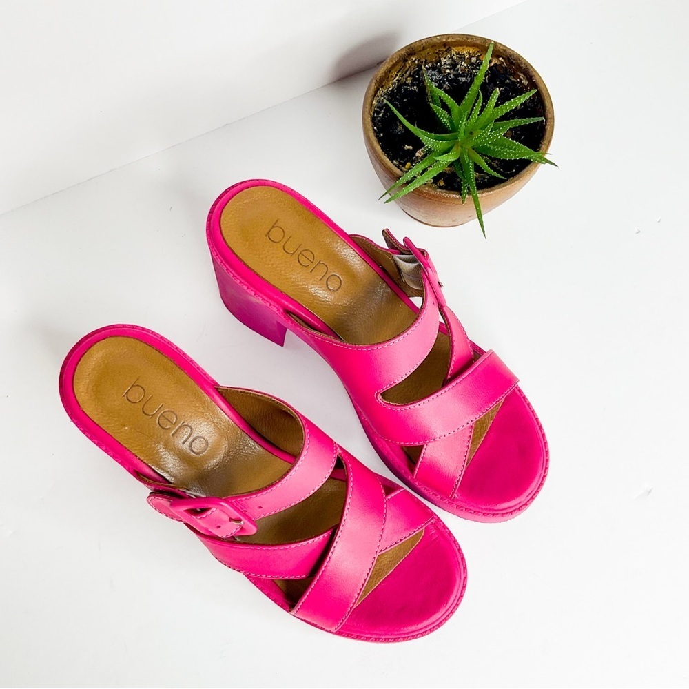 BUENO Bright Pink Leather Platform Sandals In Great Condition - Picture 2 of 8